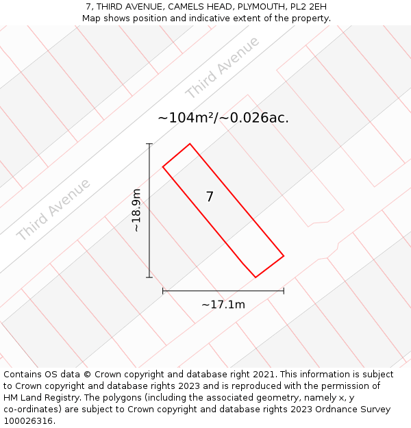 7, THIRD AVENUE, CAMELS HEAD, PLYMOUTH, PL2 2EH: Plot and title map