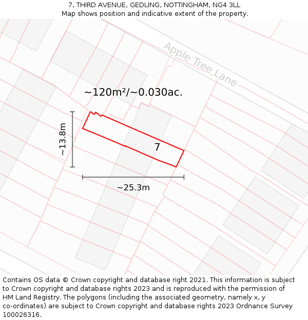 7, THIRD AVENUE, GEDLING, NOTTINGHAM, NG4 3LL: Plot and title map