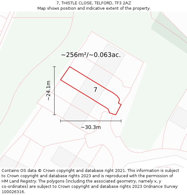 7, THISTLE CLOSE, TELFORD, TF3 2AZ: Plot and title map