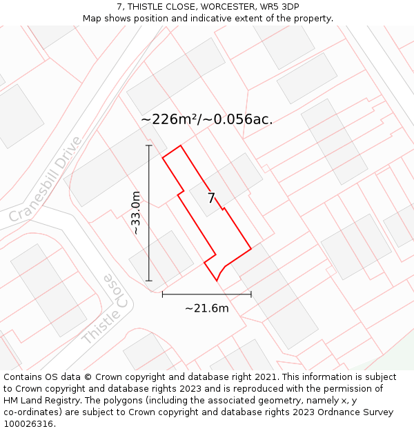7, THISTLE CLOSE, WORCESTER, WR5 3DP: Plot and title map