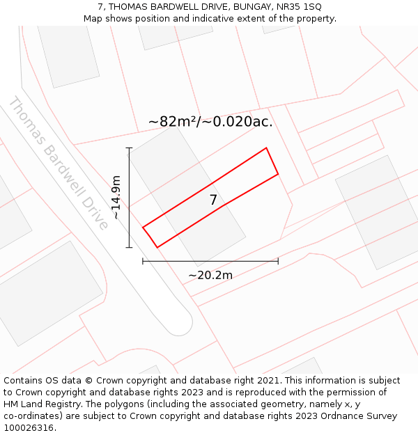 7, THOMAS BARDWELL DRIVE, BUNGAY, NR35 1SQ: Plot and title map