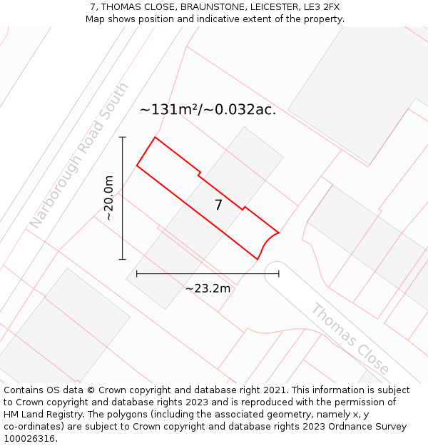 7, THOMAS CLOSE, BRAUNSTONE, LEICESTER, LE3 2FX: Plot and title map