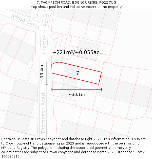 7, THOMPSON ROAD, BOGNOR REGIS, PO22 7UG: Plot and title map