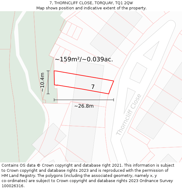 7, THORNCLIFF CLOSE, TORQUAY, TQ1 2QW: Plot and title map