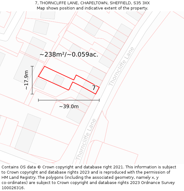 7, THORNCLIFFE LANE, CHAPELTOWN, SHEFFIELD, S35 3XX: Plot and title map
