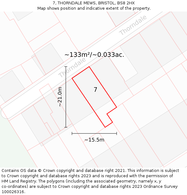 7, THORNDALE MEWS, BRISTOL, BS8 2HX: Plot and title map