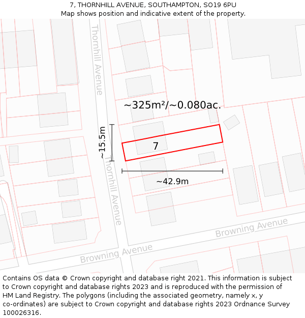 7, THORNHILL AVENUE, SOUTHAMPTON, SO19 6PU: Plot and title map