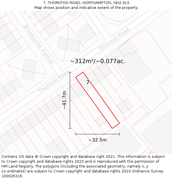 7, THORNTON ROAD, NORTHAMPTON, NN2 6LS: Plot and title map