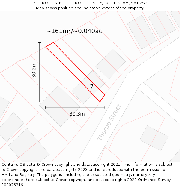 7, THORPE STREET, THORPE HESLEY, ROTHERHAM, S61 2SB: Plot and title map