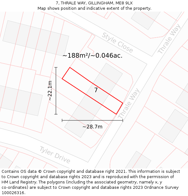 7, THRALE WAY, GILLINGHAM, ME8 9LX: Plot and title map