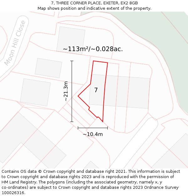 7, THREE CORNER PLACE, EXETER, EX2 8GB: Plot and title map