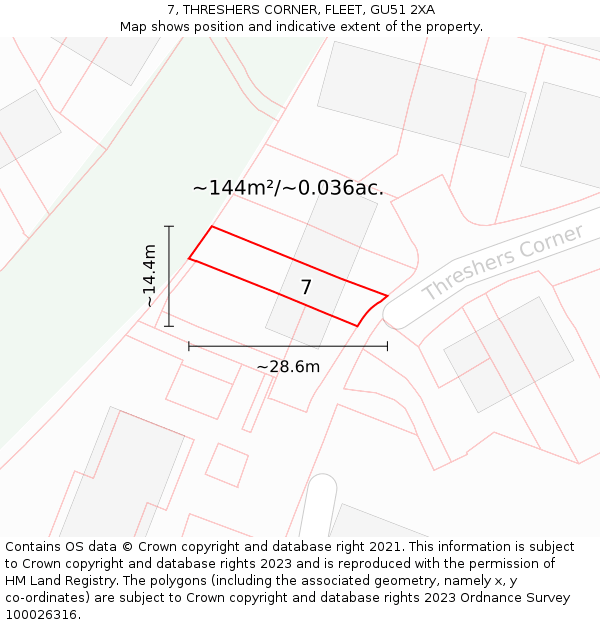 7, THRESHERS CORNER, FLEET, GU51 2XA: Plot and title map