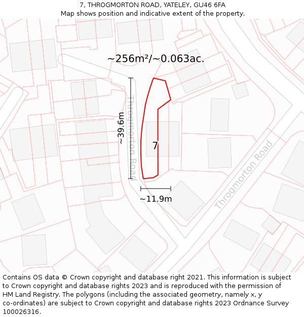 7, THROGMORTON ROAD, YATELEY, GU46 6FA: Plot and title map