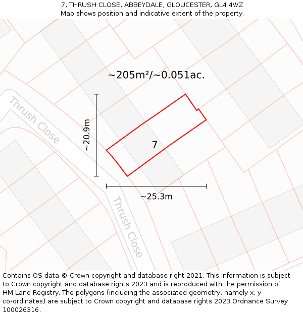 7, THRUSH CLOSE, ABBEYDALE, GLOUCESTER, GL4 4WZ: Plot and title map
