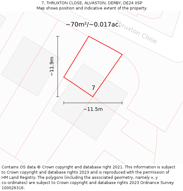 7, THRUXTON CLOSE, ALVASTON, DERBY, DE24 0SP: Plot and title map