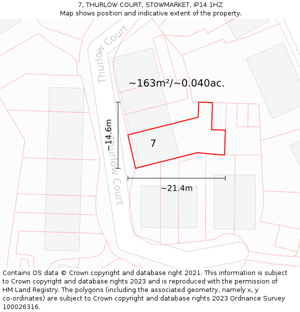 7, THURLOW COURT, STOWMARKET, IP14 1HZ: Plot and title map