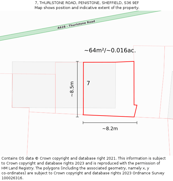 7, THURLSTONE ROAD, PENISTONE, SHEFFIELD, S36 9EF: Plot and title map