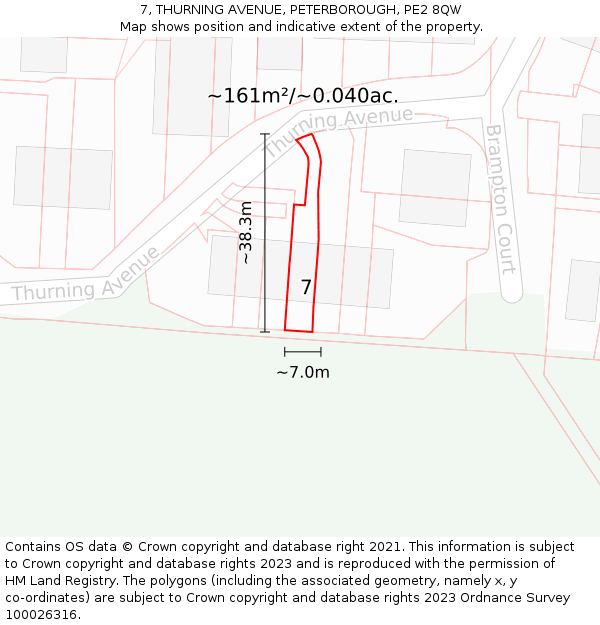 7, THURNING AVENUE, PETERBOROUGH, PE2 8QW: Plot and title map