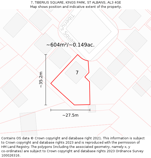 7, TIBERIUS SQUARE, KINGS PARK, ST ALBANS, AL3 4GE: Plot and title map