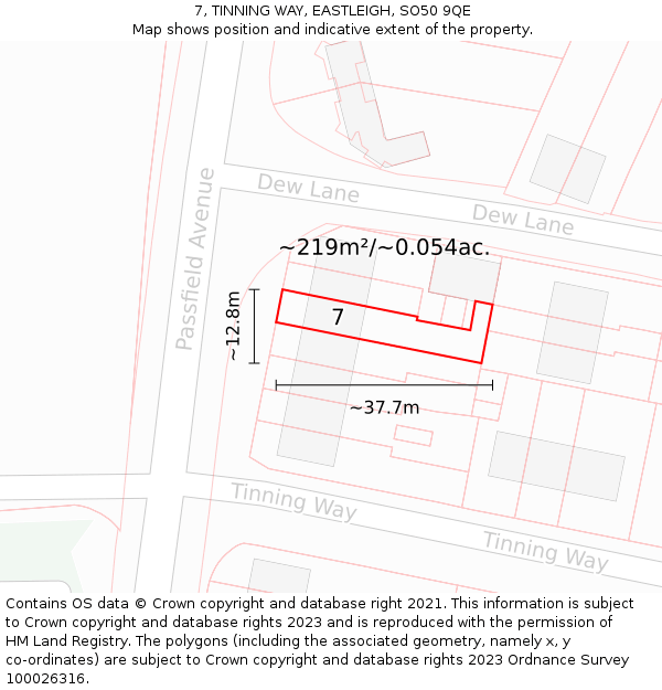7, TINNING WAY, EASTLEIGH, SO50 9QE: Plot and title map
