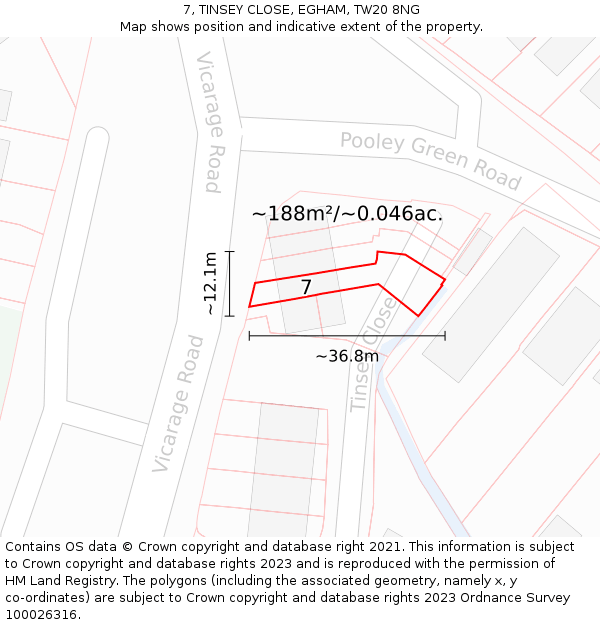 7, TINSEY CLOSE, EGHAM, TW20 8NG: Plot and title map