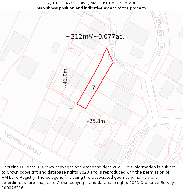 7, TITHE BARN DRIVE, MAIDENHEAD, SL6 2DF: Plot and title map