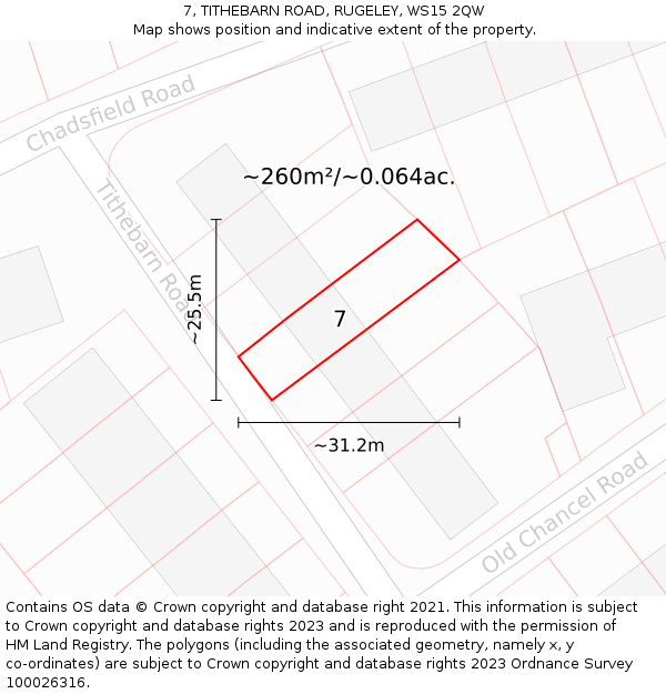 7, TITHEBARN ROAD, RUGELEY, WS15 2QW: Plot and title map