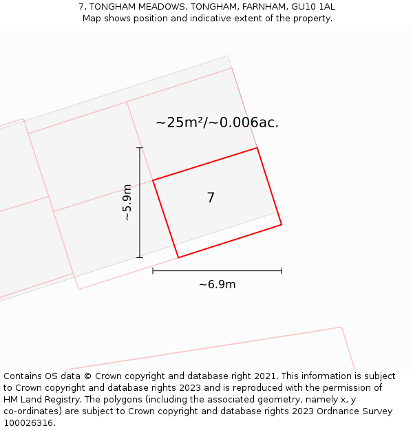 7, TONGHAM MEADOWS, TONGHAM, FARNHAM, GU10 1AL: Plot and title map
