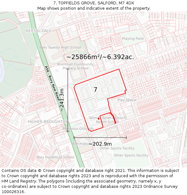 7, TOPFIELDS GROVE, SALFORD, M7 4DX: Plot and title map