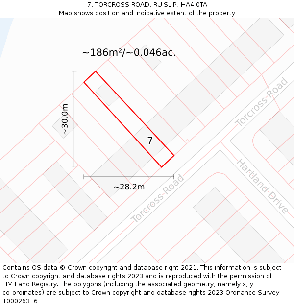 7, TORCROSS ROAD, RUISLIP, HA4 0TA: Plot and title map