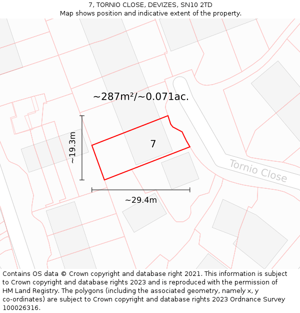 7, TORNIO CLOSE, DEVIZES, SN10 2TD: Plot and title map