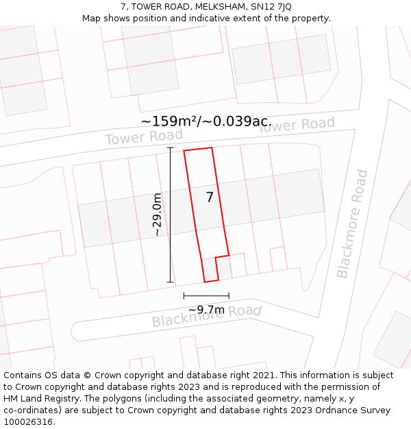7, TOWER ROAD, MELKSHAM, SN12 7JQ: Plot and title map