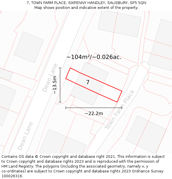 7, TOWN FARM PLACE, SIXPENNY HANDLEY, SALISBURY, SP5 5QN: Plot and title map