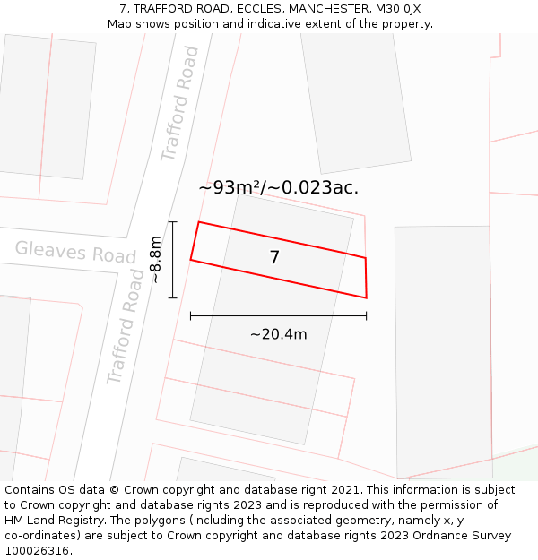 7, TRAFFORD ROAD, ECCLES, MANCHESTER, M30 0JX: Plot and title map