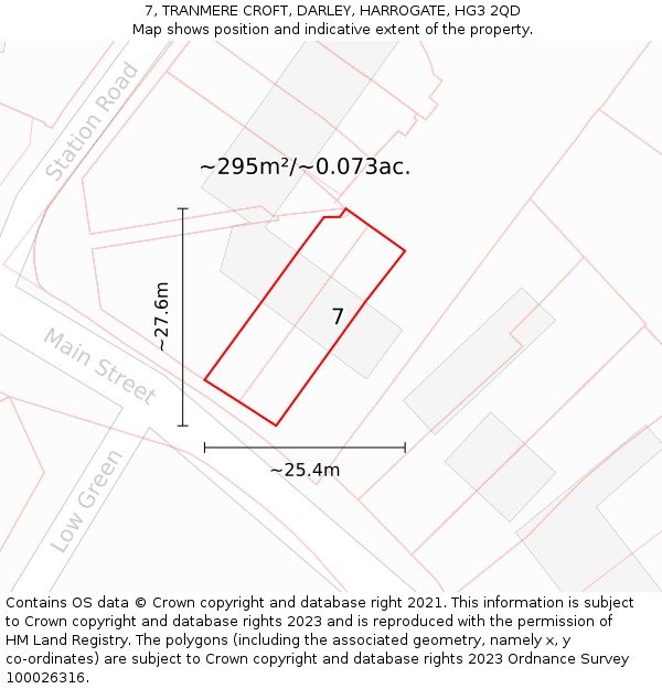 7, TRANMERE CROFT, DARLEY, HARROGATE, HG3 2QD: Plot and title map