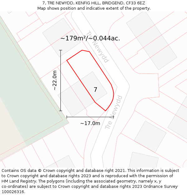 7, TRE NEWYDD, KENFIG HILL, BRIDGEND, CF33 6EZ: Plot and title map
