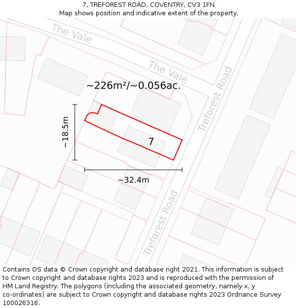 7, TREFOREST ROAD, COVENTRY, CV3 1FN: Plot and title map