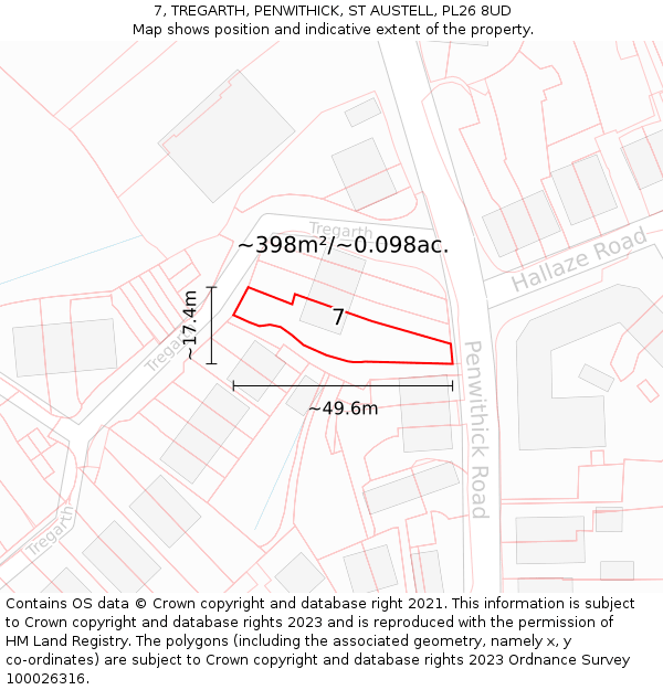 7, TREGARTH, PENWITHICK, ST AUSTELL, PL26 8UD: Plot and title map