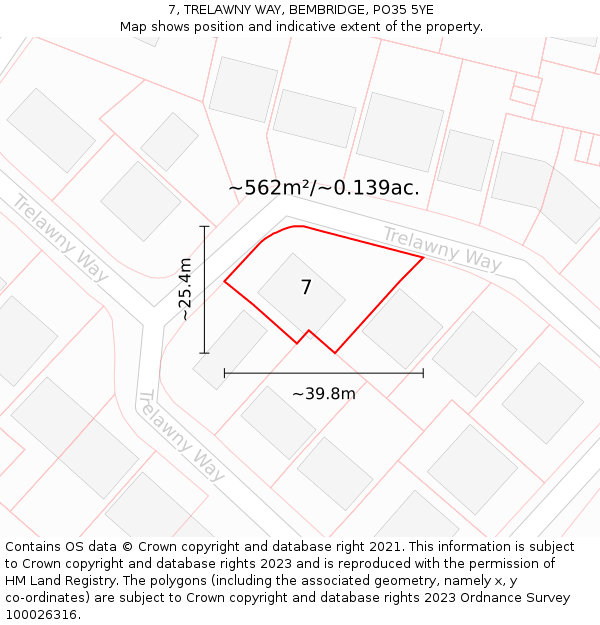 7, TRELAWNY WAY, BEMBRIDGE, PO35 5YE: Plot and title map