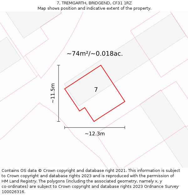 7, TREMGARTH, BRIDGEND, CF31 1RZ: Plot and title map