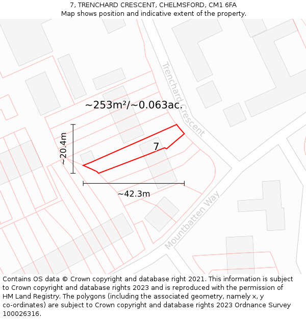 7, TRENCHARD CRESCENT, CHELMSFORD, CM1 6FA: Plot and title map