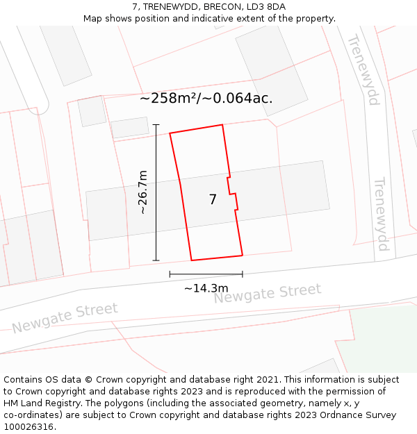 7, TRENEWYDD, BRECON, LD3 8DA: Plot and title map