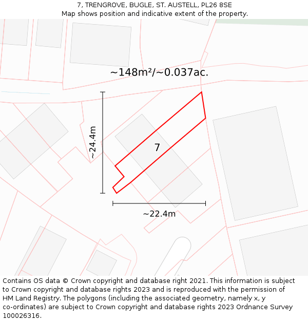 7, TRENGROVE, BUGLE, ST. AUSTELL, PL26 8SE: Plot and title map