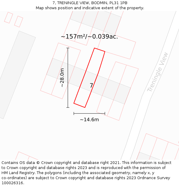 7, TRENINGLE VIEW, BODMIN, PL31 1PB: Plot and title map
