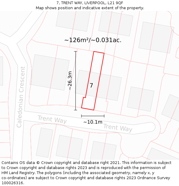 7, TRENT WAY, LIVERPOOL, L21 9QF: Plot and title map
