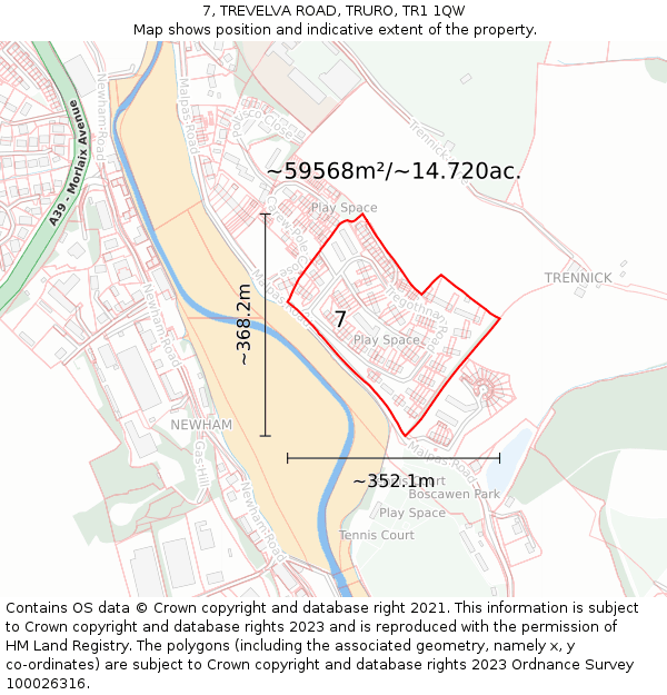 7, TREVELVA ROAD, TRURO, TR1 1QW: Plot and title map