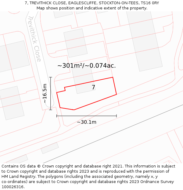 7, TREVITHICK CLOSE, EAGLESCLIFFE, STOCKTON-ON-TEES, TS16 0RY: Plot and title map