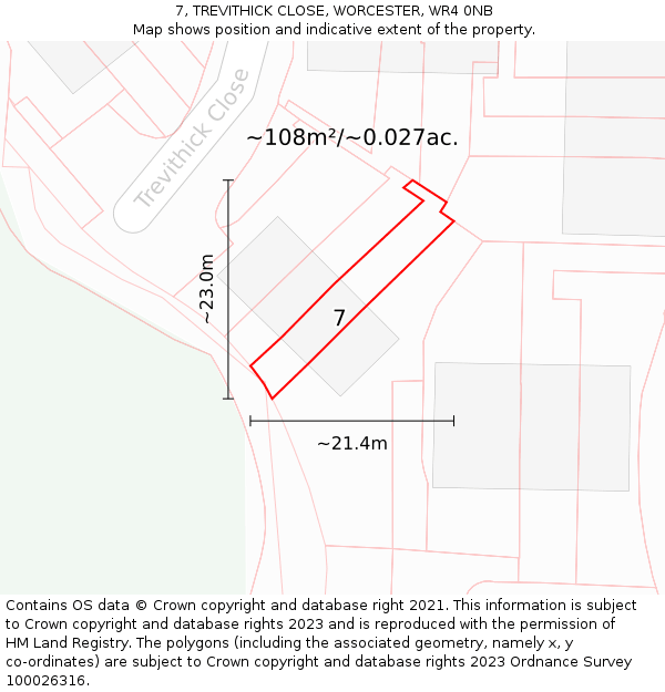 7, TREVITHICK CLOSE, WORCESTER, WR4 0NB: Plot and title map