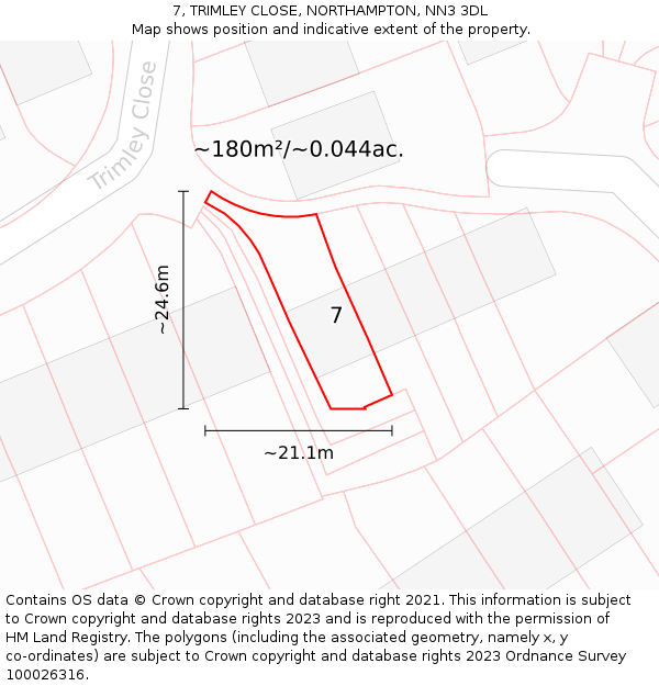 7, TRIMLEY CLOSE, NORTHAMPTON, NN3 3DL: Plot and title map