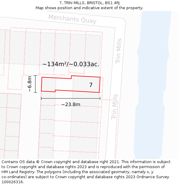 7, TRIN MILLS, BRISTOL, BS1 4RJ: Plot and title map